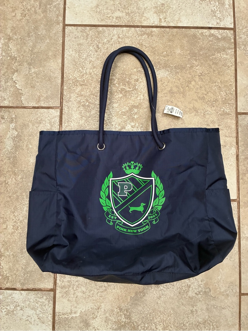 PINK Victoria's Secret Navy Tote with Green Crest